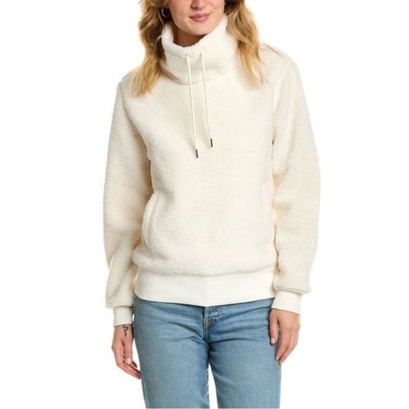Brooks Brothers Ivory White Teddy Pullover Drawstring Mock Neck Sweatshirt Sz S - Picture 1 of 9